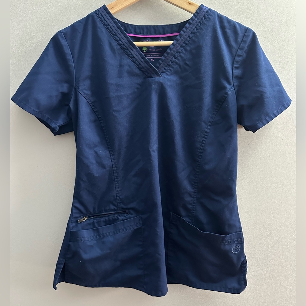 Healing Hands Women’s Jasmine V-neck Stretch Solid Scrub Top | XS | Navy Blue